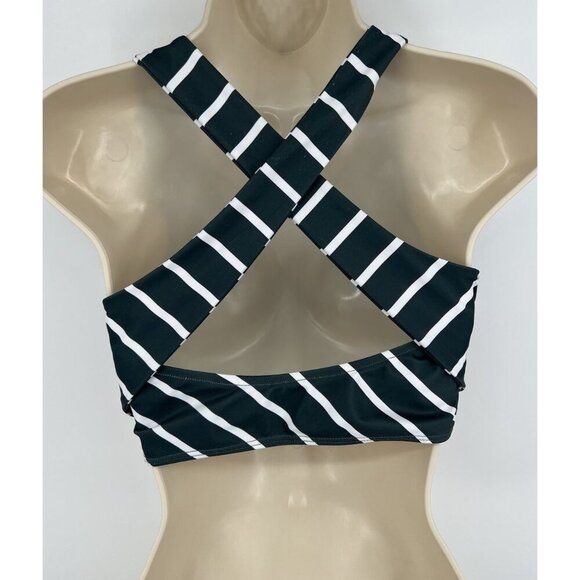 Albion Fit Swim Top Green White Stripe Cross Back Size Medium - Picture 2 of 6